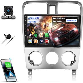 [4+64G] Android 13 Car Stereo for Subaru Forester 2002-2008 with Wireless Carplay&Android Auto,9 Inch Car Radio with Mirror Link Bluetooth FM/RDS WiFi GPS EQ DSP SWC+AHD Backup Camera