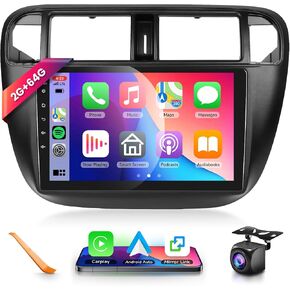 8 CORE 4G+64G Car Radio Stereo for Honda Civic 1996-2001 with Wireless CarPlay/Android Auto 9 Inch 1280 * 720P IPS Touch Screen Android 13 GPS WiFi Bluetooth DSP SWC HD Backup Camera