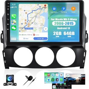 [2+64g] Sterroid 13 Car Steroo لـ Mazda MX-5 Miata 2006-2015 مع Carplay و Android Auto ، 9 بوصة راديو شاشة تعمل باللمس مع رابط المرآة Bluetooth FM/RDS WiFi GPS EQ SWC+كاميرا احتياطية
