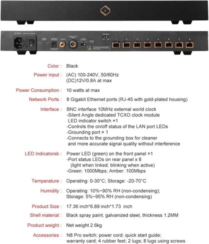Silent Angel Bonn N8 Pro Audiophile Network Switch, Gold-Plated 8-Port Gigabit, Isolated Audio Network, Precision TCXO Clock Transmission, Dual Power Inputs. in Saudi Arabia
