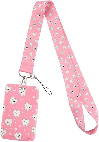 حامل بطاقات هوية على شكل حبل كرتوني، حامل شارة لطيف على شكل قطة كاواي، حامل شارة لطيف مع حبال هدية للفتيات والنساء (وردي) in Kuwait