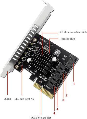 ph55 PCIe x4 إلى 5-Port SATA3.0 بطاقة تمدد 6 جيجابت في الثانية لكل منفذ SATA مع دعم درجات الحرارة المداخن الناعم (مع حرس كبير) in Saudi Arabia