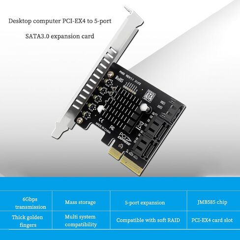 ph55 PCIe x4 إلى 5-Port SATA3.0 بطاقة تمدد 6 جيجابت في الثانية لكل منفذ SATA مع دعم درجات الحرارة المداخن الناعم (مع حرس كبير) in Saudi Arabia