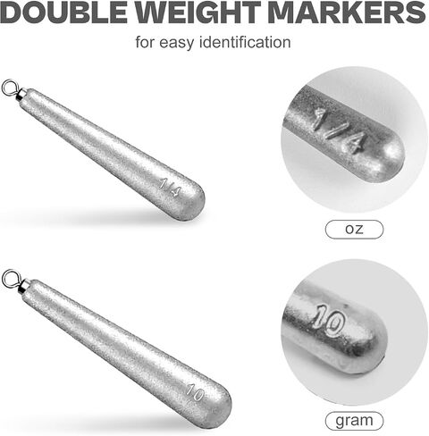 27/30 PCs Free Rig & Drop Shot Weights - Skinny Teardrop Fishing Sinkers (1/8 3/16 1/4 3/8 1/2oz) | Die-Cast Lead-Antimony Alloy | Mixed Kit Available in Saudi Arabia
