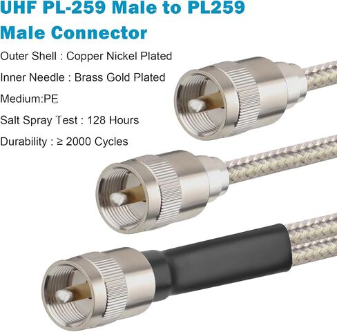 Dual CB Antenna Coax Cable 18FT,Low Loss RG8X Stranded Core Co-Phase CB Coax Cable with（3） PL-259 Connectors - 18 Foot in Saudi Arabia
