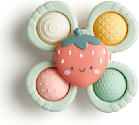 Itzy Ritzy Fidget Toy with Sensory Poppers & Suction Cup; Fidget Toy Sticks to Highchairs, Tables or Tubs While Spinning & Engaging Baby with 4 Textured Poppers, Smile in Saudi Arabia