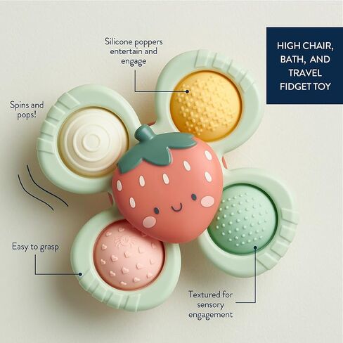 Itzy Ritzy Fidget Toy with Sensory Poppers & Suction Cup; Fidget Toy Sticks to Highchairs, Tables or Tubs While Spinning & Engaging Baby with 4 Textured Poppers, Smile in Saudi Arabia