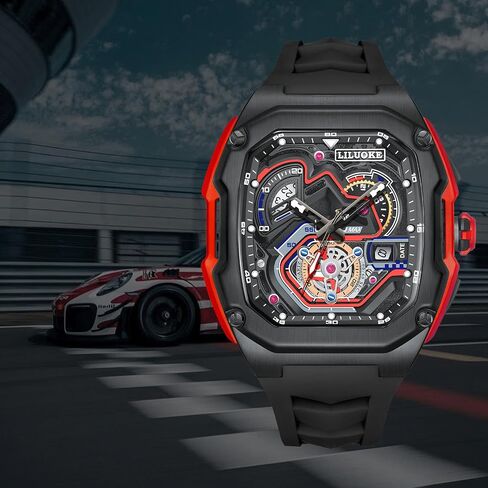 LILUOKE Watches for Men with Chronograph Analog Display and Calendar, 3ATM Waterproof Watch, Quartz Watch with Stainless Steel, Square Black Watches, Casual and Fancy Wrist Watch, Relojes Para Hombres in Saudi Arabia