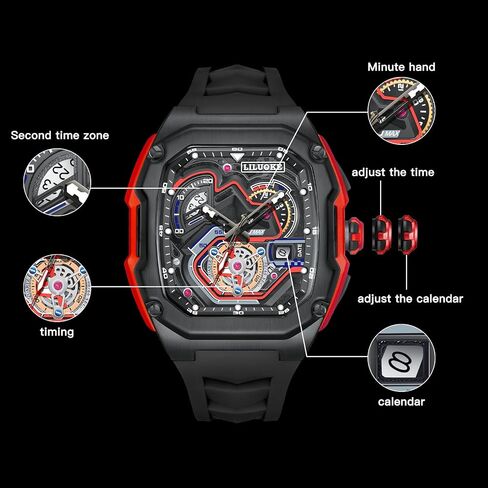 LILUOKE Watches for Men with Chronograph Analog Display and Calendar, 3ATM Waterproof Watch, Quartz Watch with Stainless Steel, Square Black Watches, Casual and Fancy Wrist Watch, Relojes Para Hombres in Saudi Arabia