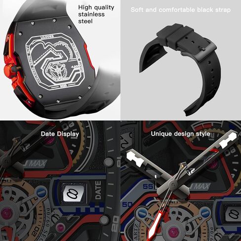 LILUOKE Watches for Men with Chronograph Analog Display and Calendar, 3ATM Waterproof Watch, Quartz Watch with Stainless Steel, Square Black Watches, Casual and Fancy Wrist Watch, Relojes Para Hombres in Saudi Arabia