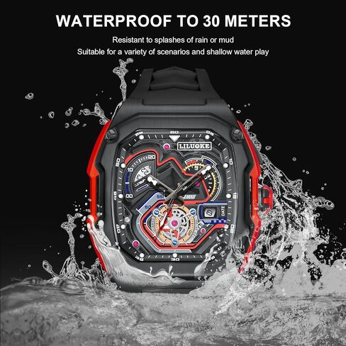 LILUOKE Watches for Men with Chronograph Analog Display and Calendar, 3ATM Waterproof Watch, Quartz Watch with Stainless Steel, Square Black Watches, Casual and Fancy Wrist Watch, Relojes Para Hombres in Saudi Arabia
