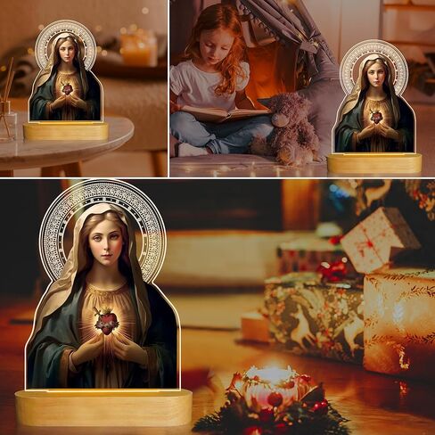 Anywin الهدايا الكاثوليكية للنساء، القلب المقدس ليسوع صورة الهدايا الدينية مع الضوء الأصفر الدافئ لديكور المنزل، الإلهام المسيحي هدايا عيد ميلاد مباركة للأم والجدة والرجال سيدة in Kuwait