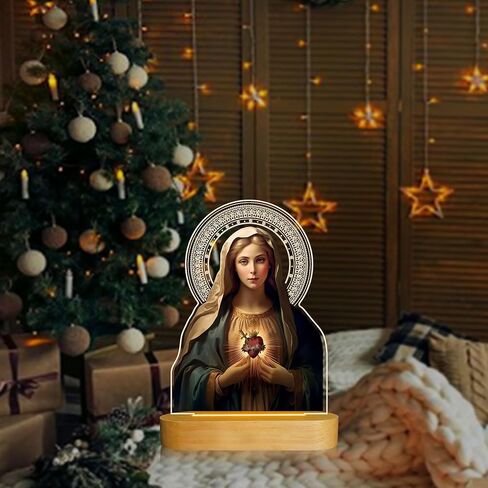 Anywin الهدايا الكاثوليكية للنساء، القلب المقدس ليسوع صورة الهدايا الدينية مع الضوء الأصفر الدافئ لديكور المنزل، الإلهام المسيحي هدايا عيد ميلاد مباركة للأم والجدة والرجال سيدة in Kuwait