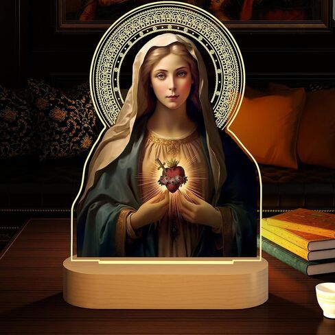 Anywin الهدايا الكاثوليكية للنساء، القلب المقدس ليسوع صورة الهدايا الدينية مع الضوء الأصفر الدافئ لديكور المنزل، الإلهام المسيحي هدايا عيد ميلاد مباركة للأم والجدة والرجال سيدة in Kuwait