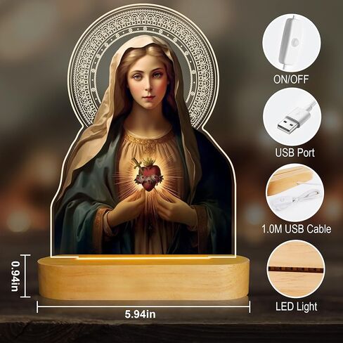 Anywin الهدايا الكاثوليكية للنساء، القلب المقدس ليسوع صورة الهدايا الدينية مع الضوء الأصفر الدافئ لديكور المنزل، الإلهام المسيحي هدايا عيد ميلاد مباركة للأم والجدة والرجال سيدة in Kuwait