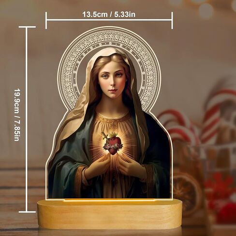 Anywin الهدايا الكاثوليكية للنساء، القلب المقدس ليسوع صورة الهدايا الدينية مع الضوء الأصفر الدافئ لديكور المنزل، الإلهام المسيحي هدايا عيد ميلاد مباركة للأم والجدة والرجال سيدة in Kuwait