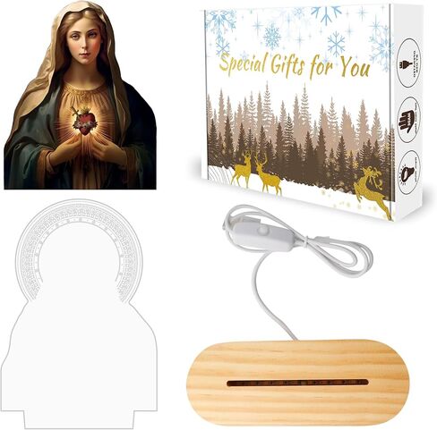 Anywin الهدايا الكاثوليكية للنساء، القلب المقدس ليسوع صورة الهدايا الدينية مع الضوء الأصفر الدافئ لديكور المنزل، الإلهام المسيحي هدايا عيد ميلاد مباركة للأم والجدة والرجال سيدة in Kuwait