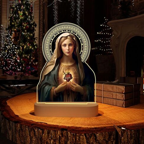 Anywin الهدايا الكاثوليكية للنساء، القلب المقدس ليسوع صورة الهدايا الدينية مع الضوء الأصفر الدافئ لديكور المنزل، الإلهام المسيحي هدايا عيد ميلاد مباركة للأم والجدة والرجال سيدة in Kuwait