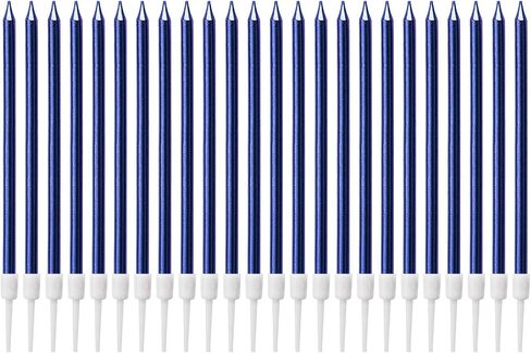 LUTER Metallic Birthday Candles in Holders Tall Birthday Cake Candles Long Thin Cupcake Candles for Birthday Wedding Party Decoration(24 Pieces) (Silver) in Kuwait