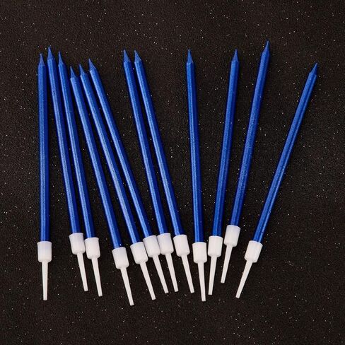 LUTER Metallic Birthday Candles in Holders Tall Birthday Cake Candles Long Thin Cupcake Candles for Birthday Wedding Party Decoration(24 Pieces) (Silver) in Kuwait