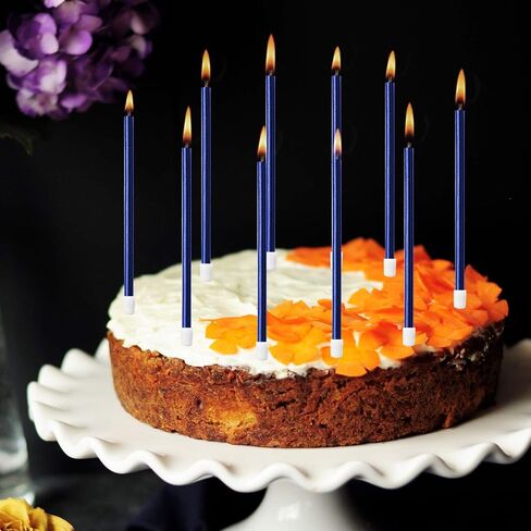 LUTER Metallic Birthday Candles in Holders Tall Birthday Cake Candles Long Thin Cupcake Candles for Birthday Wedding Party Decoration(24 Pieces) (Silver) in Kuwait