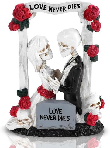 ZZBIQS Skeleton Bride and Groom Figurines, Love Never Dies in Bridal Gown and Tuxedo Sculpture Handmade Resin Crafts, for Day of The Dead, Wedding Gift, Valentine's Day Decor Ornament in Saudi Arabia