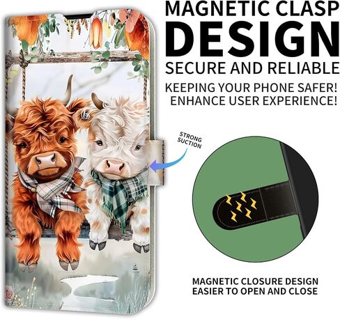 for iPhone 16 Pro Max Case, Flip PU Leather Shockproof Cute Highland Cow Phone Case for iPhone 16 Pro Max, Magnetic Clasp Phone Wallet Kickstand with Card Holder Screen Protector in Saudi Arabia
