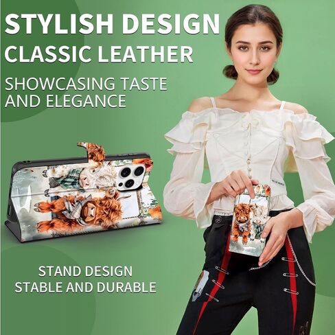 for iPhone 16 Pro Max Case, Flip PU Leather Shockproof Cute Highland Cow Phone Case for iPhone 16 Pro Max, Magnetic Clasp Phone Wallet Kickstand with Card Holder Screen Protector in Saudi Arabia