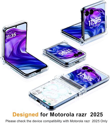 Dakorie Clear for Motorola Razr 2024/2025 CASE مع حماية مفصلية الغطاء الهاتفي اللطيف الوجه لـ Moto Razr 2024 2025 in Kuwait