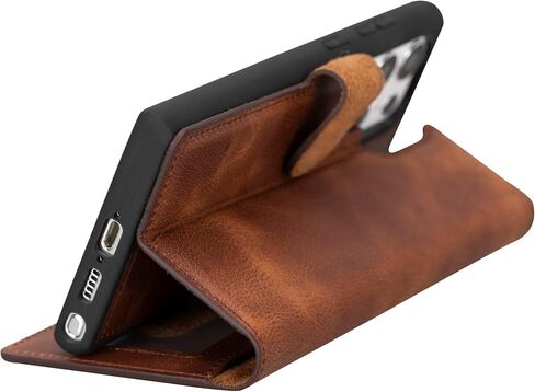 Genuine Premium Leather Wallet Case Compatible Galaxy S23 Ultra - Handmade - Detachable Strong Magnetic Flip Cover with Card Holders and Kickstand - Perfect Protection for All Edges (Brown) in Kuwait