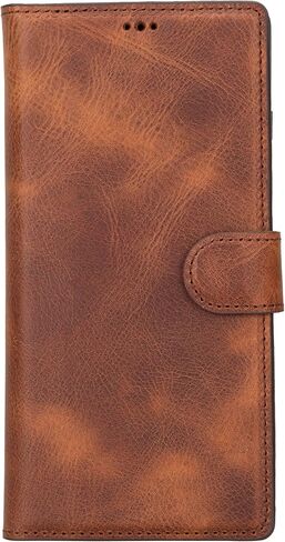Genuine Premium Leather Wallet Case Compatible Galaxy S23 Ultra - Handmade - Detachable Strong Magnetic Flip Cover with Card Holders and Kickstand - Perfect Protection for All Edges (Brown) in Kuwait