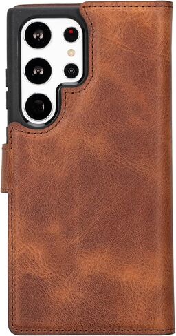 Genuine Premium Leather Wallet Case Compatible Galaxy S23 Ultra - Handmade - Detachable Strong Magnetic Flip Cover with Card Holders and Kickstand - Perfect Protection for All Edges (Brown) in Kuwait