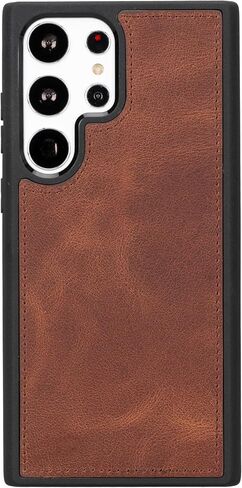Genuine Premium Leather Wallet Case Compatible Galaxy S23 Ultra - Handmade - Detachable Strong Magnetic Flip Cover with Card Holders and Kickstand - Perfect Protection for All Edges (Brown) in Kuwait