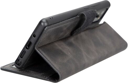 Genuine Premium Leather Wallet Case Compatible Galaxy S23 Ultra - Handmade - Detachable Strong Magnetic Flip Cover with Card Holders and Kickstand - Perfect Protection for All Edges (Brown) in Kuwait