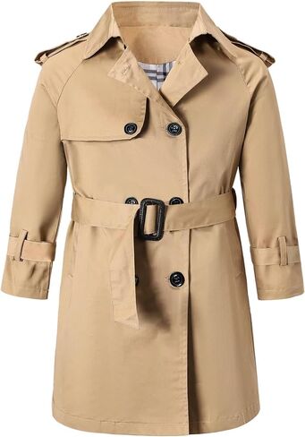Betusline Boy's Trench Coat, Double Breasted Classic Belted Overcoat Outwear Dress Coats,1# khaki,9-10 Years = Tag 150 in Saudi Arabia