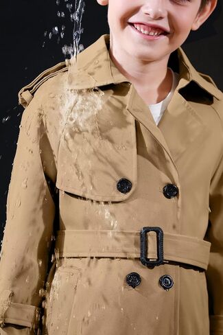 Betusline Boy's Trench Coat, Double Breasted Classic Belted Overcoat Outwear Dress Coats,1# khaki,9-10 Years = Tag 150 in Saudi Arabia
