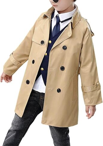 Betusline Boy's Trench Coat, Double Breasted Classic Belted Overcoat Outwear Dress Coats,1# khaki,9-10 Years = Tag 150 in Saudi Arabia