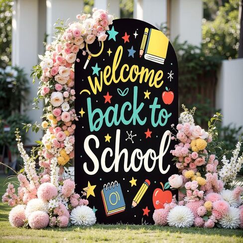 6.6 قدم القوس الخلفية تغطية الترحيب بالعودة إلى مدرسة بلاكو فورد دراسي قلم رصاص معلم الحافلة الطالب الزفاف غطاء القوس دنة ملاءمة أغطية الظهر على خلفية الزفاف ديكور حفل زفاف حفل زفاف in Kuwait