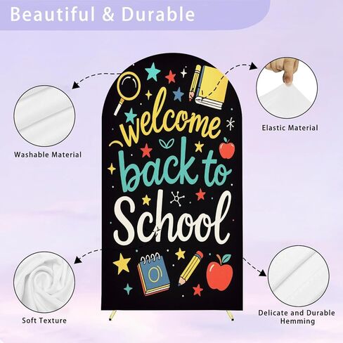 6.6 قدم القوس الخلفية تغطية الترحيب بالعودة إلى مدرسة بلاكو فورد دراسي قلم رصاص معلم الحافلة الطالب الزفاف غطاء القوس دنة ملاءمة أغطية الظهر على خلفية الزفاف ديكور حفل زفاف حفل زفاف in Kuwait