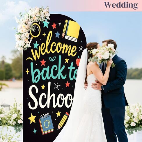 6.6 قدم القوس الخلفية تغطية الترحيب بالعودة إلى مدرسة بلاكو فورد دراسي قلم رصاص معلم الحافلة الطالب الزفاف غطاء القوس دنة ملاءمة أغطية الظهر على خلفية الزفاف ديكور حفل زفاف حفل زفاف in Kuwait