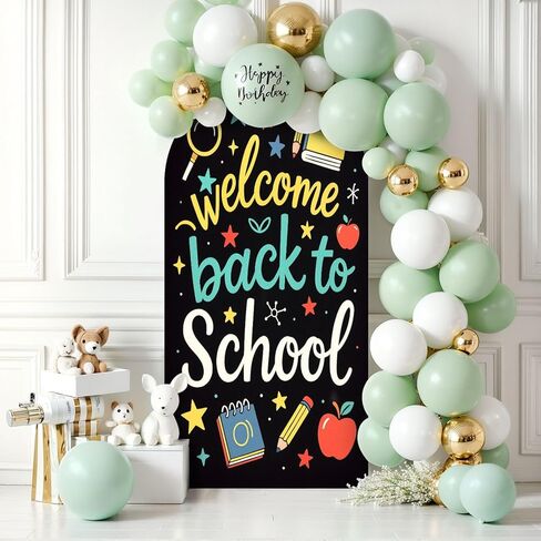 6.6 قدم القوس الخلفية تغطية الترحيب بالعودة إلى مدرسة بلاكو فورد دراسي قلم رصاص معلم الحافلة الطالب الزفاف غطاء القوس دنة ملاءمة أغطية الظهر على خلفية الزفاف ديكور حفل زفاف حفل زفاف in Kuwait