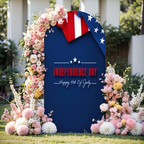 6.6 قدم الخلفية القوس تغطية متعددة التعرض اثنين من الأعلام الأمريكية قوس الزفاف غطاء دنة تركيب أغطية الوقوف الخلفية مسدود لزخرفة حفل زفاف عيد ميلاد الزفاف in Kuwait