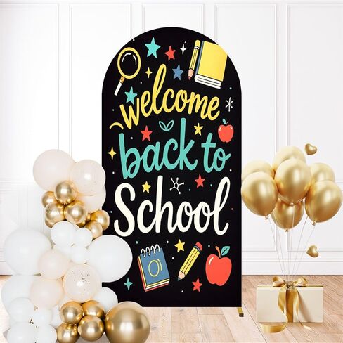 6.6 قدم القوس الخلفية تغطية الترحيب بالعودة إلى مدرسة بلاكو فورد دراسي قلم رصاص معلم الحافلة الطالب الزفاف غطاء القوس دنة ملاءمة أغطية الظهر على خلفية الزفاف ديكور حفل زفاف حفل زفاف in Kuwait