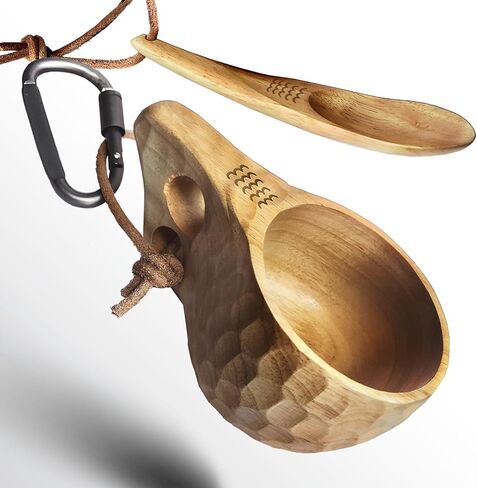 yaykabom Handmade Kuksa Wood Camp Mug 12oz(355ml) - Wooden Camping Utensil - Wooden Camping Cookware set - Easy to carry around - Cool in Saudi Arabia