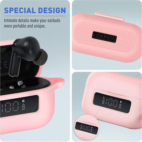[5 in 1] for TOZ0 NC3 Earbuds(2024) Case Cover with Cleaner Kit,Shockproof Silicone Protective Battery Display Visible Design Cover for TOZO NC3 Wireless Earbuds with Carabiner & 2 Lanyards in Saudi Arabia