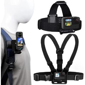 Head Strap Mount,Backpack Holder,Chest Bracket Harness Accessories Kit for GoPro Hero13/12/11/10/9/8/7/5 Black,DJI Action 5pro/4/3,Compatible with Insta360 X5/X4/X3/Acepro2,AKASO,SJCAM