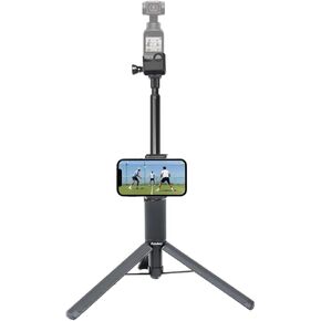 Dual Mount Selfie Stick Tripod for DJI Pocket 3 & Smartphone w/Fixed Phone Clip & Adapter