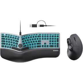 seenda 7-Color Backlit Wired Ergonomic Split Keyboard (USB & Type-C 2-in-1) & Rechargeable Ergonomic Vertical Mouse (USB + Dual Bluetooth), Compatible with Windows and Mac OS