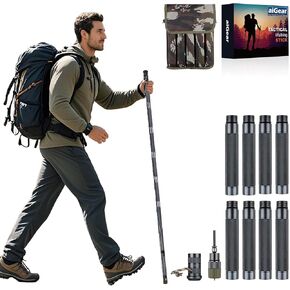 aiGear Tactical Walking Sticks 15 in 1 Outdoor Hiking Staff Multitool Gear Adjustable Trekking Poles for Camping Hiking Wilderness Survival