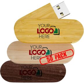 Custom Swivel Wooden USB 2.0 Flash Drive 4GB Imprinted or Engraved with Your Logo - Bulk Wholesale Promotional - 500 Pack
